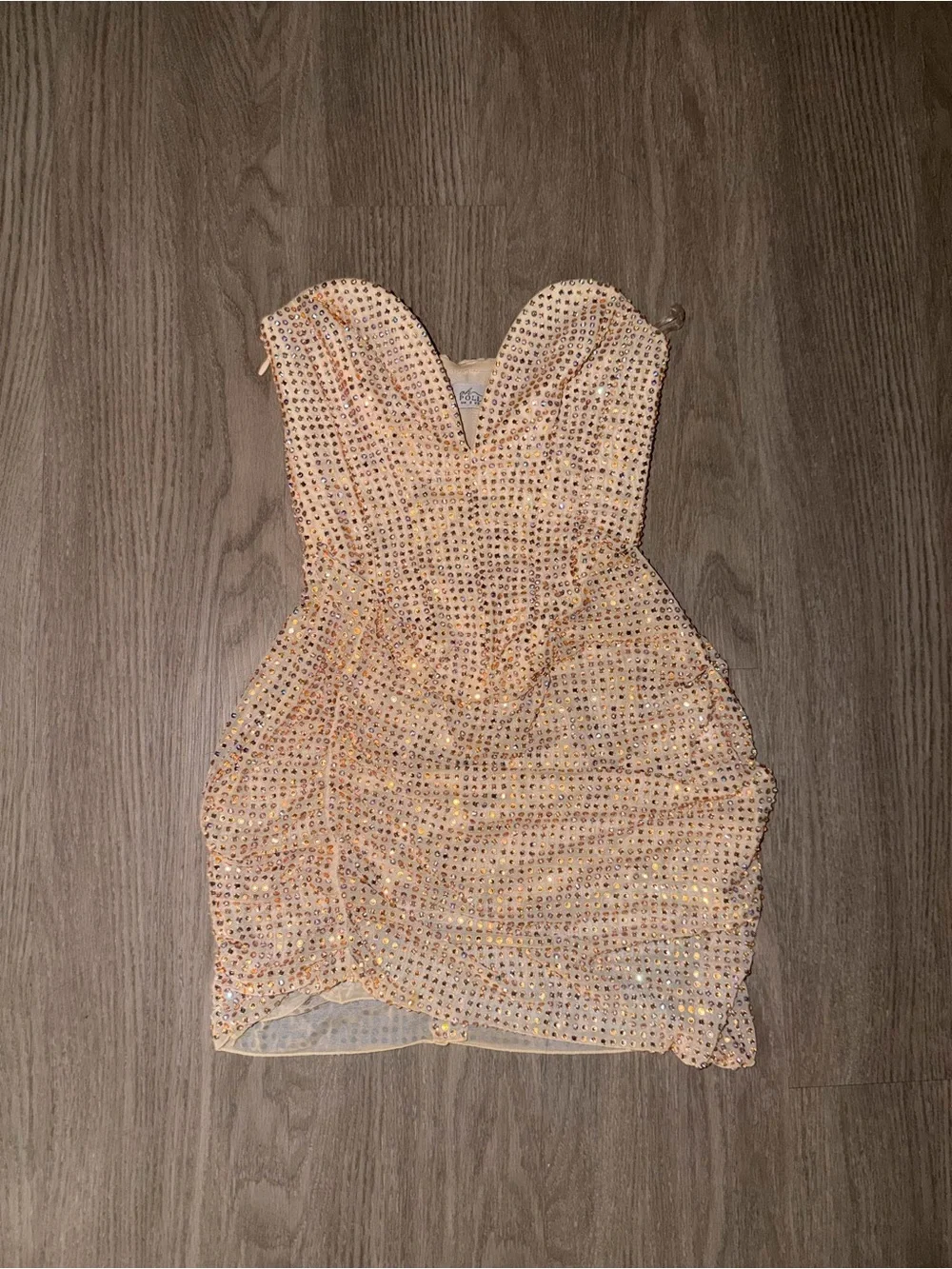 Oh Polly Azelie embellished draped corset mini dress in honey size US 4